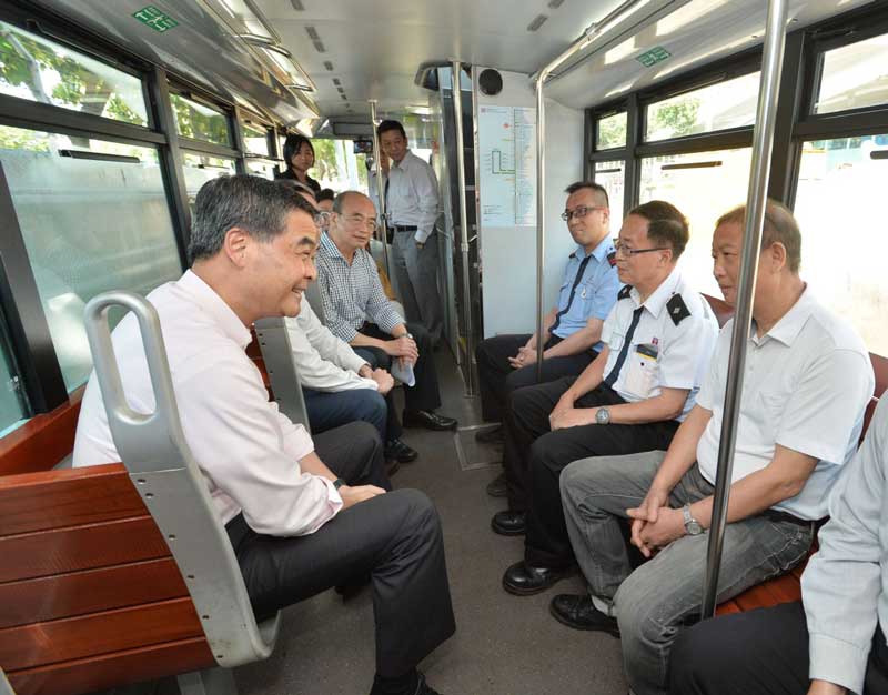 the HK mayor visit HK trams bus air conditioner