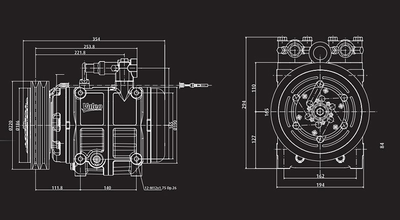 thumbnail image 2 of Heavy Duty A/C Compressor W/Clutch – Valeo TM-16 Style, 12V, 8 Grooves, Aftermarket 06-46120N 2 of 5